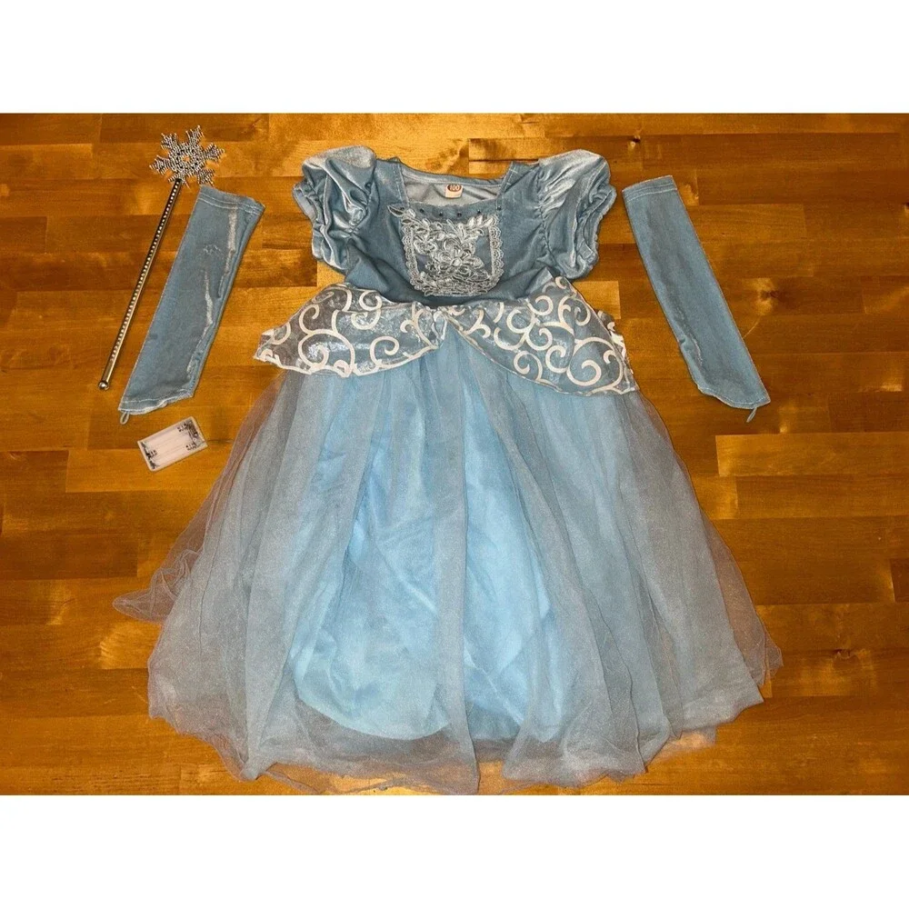 Girls Frozen Inspired Dress Up Costume Dress With Accessories For 3-4 Year Old